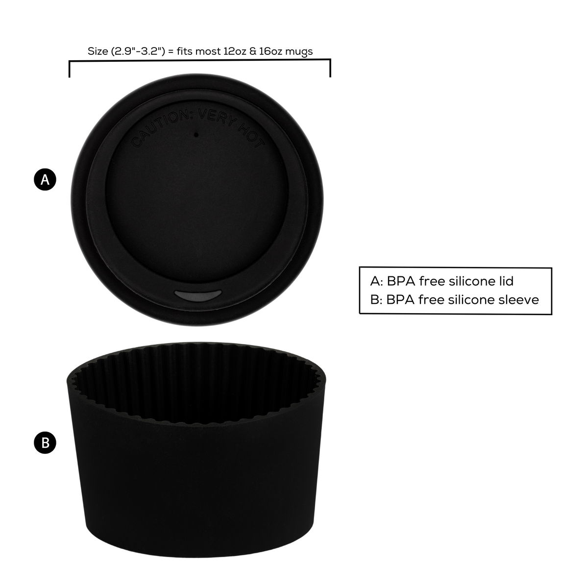 Black Lid and Sleeve for 16oz cup